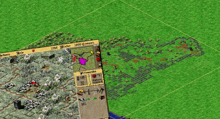 The Slovenia map open in the editor, seven counties between the mountains and the sea, with a screenshot of the same map running in the game laid across one corner.